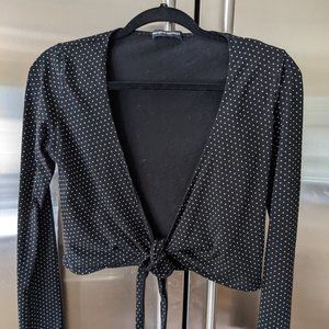 Brandy Melville black and white polk a dot wrap shirt